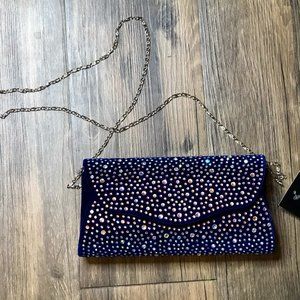 Stunning Blue Velvet Rhinestone Evening Bag